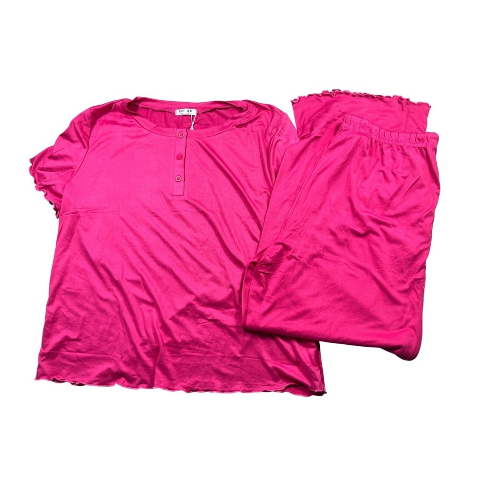 EKOUAER Pajama Set Large NWT Hot Pink Ruffle Top Pants Lounge Sleepwear